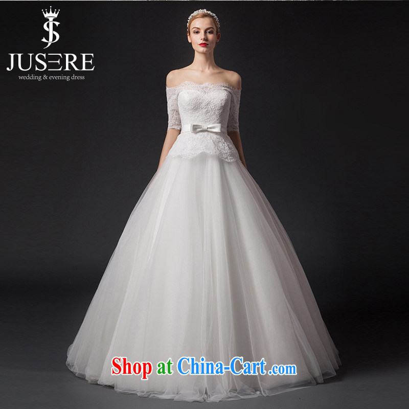 It is the JUSERE high-end wedding dresses 2015 New Field shoulder eyelashes lace lace Korean-style high waist bare chest marriages with white tailored