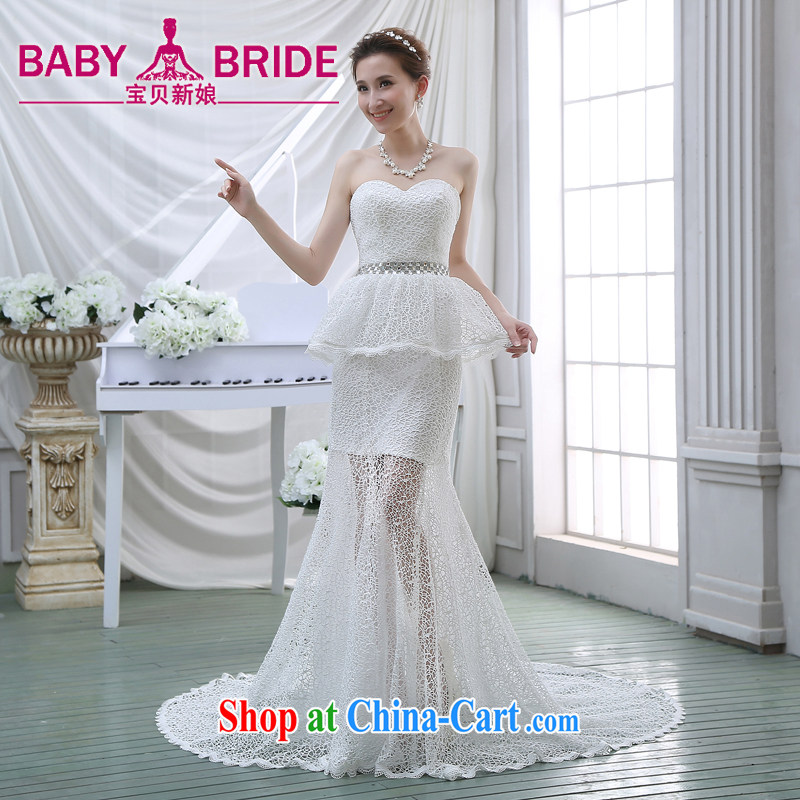 wedding dresses new 2015 luxury lace-up collar Openwork tail-waist graphics thin crowsfoot retro wedding white L