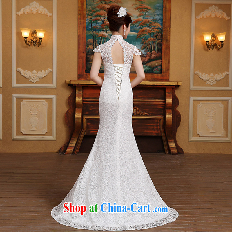 2015 new section for the European and American retro lace bridal the waist crowsfoot tail beauty wedding dresses video thin spring white L, my dear bride (BABY BPIDEB), online shopping