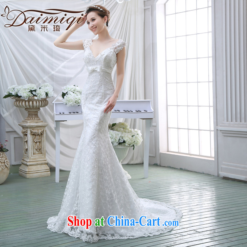 wedding dresses 2015 new V collar lace long-sleeved beauty graphics thin crowsfoot small fragrant wind wedding dresses white M