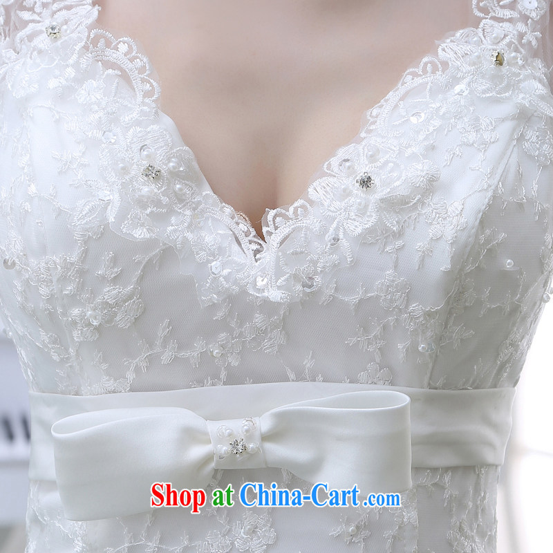 wedding dresses 2015 new V collar lace long-sleeved beauty graphics thin crowsfoot small fragrant wind wedding dresses white M, Diane M Ki, shopping on the Internet