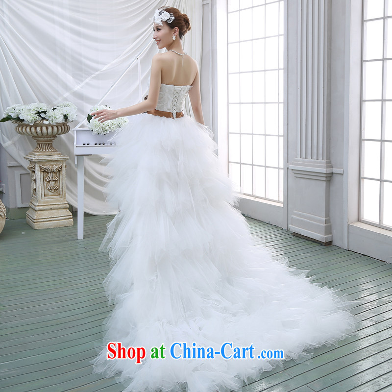 Spring 2015 new high short before long after their wedding feather wedding wiped chest small tail marriages, short-tail white M, Diane M Qi, shopping on the Internet