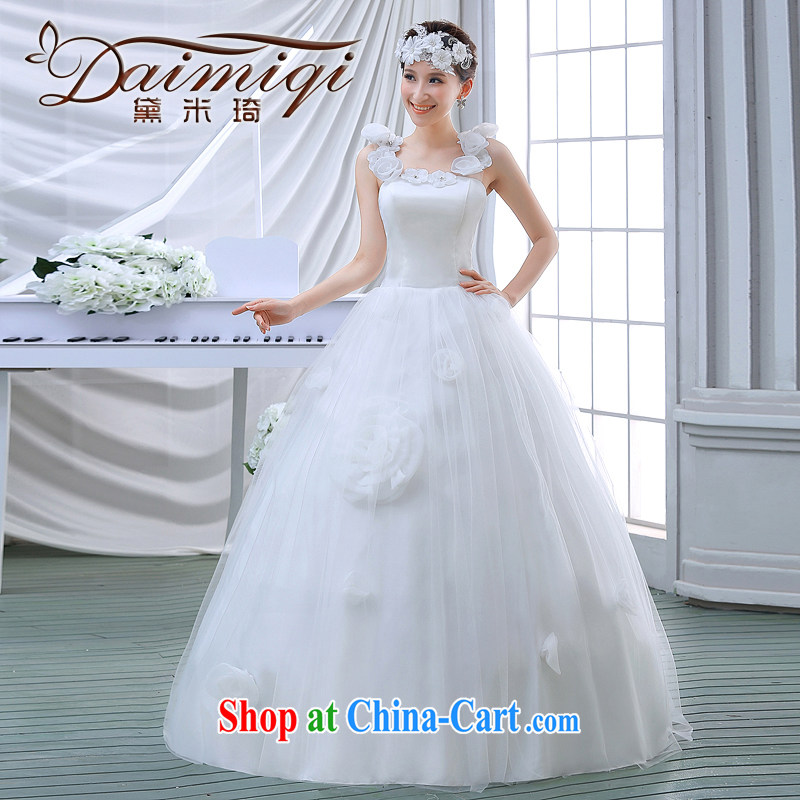 Spring 2015 new Korean minimalist Princess double-shoulder lace retro field shoulder shaggy dress with wedding white M
