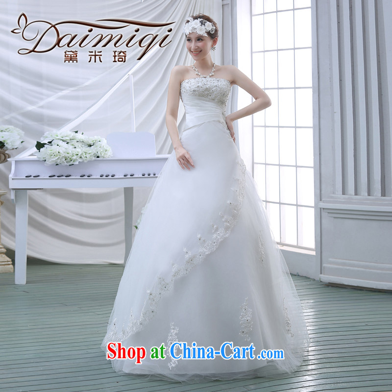 New Korean Princess Mary Magdalene stylish chest light drill video thin large code mm thick lace bridal wedding dresses spring 2015 white M