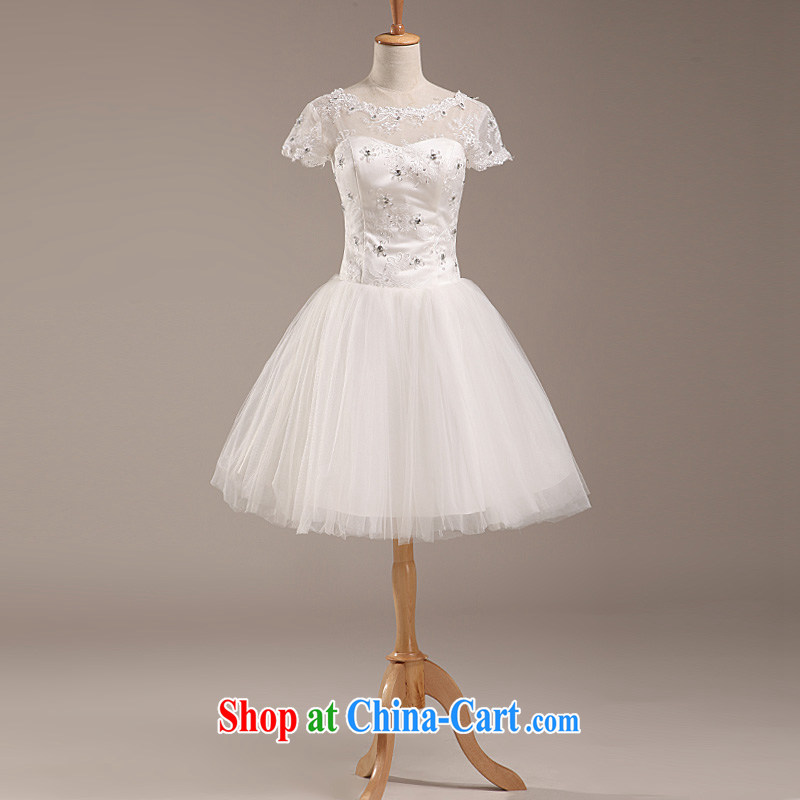Bridal simple wedding dresses sweet Princess shaggy skirts package shoulder lace short sleeve short strap wedding spring and summer white L, Ho full chamber, shopping on the Internet