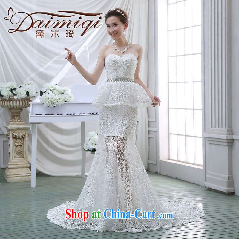 wedding dresses new 2015 luxury lace-up collar Openwork tail-waist graphics thin crowsfoot retro wedding white M