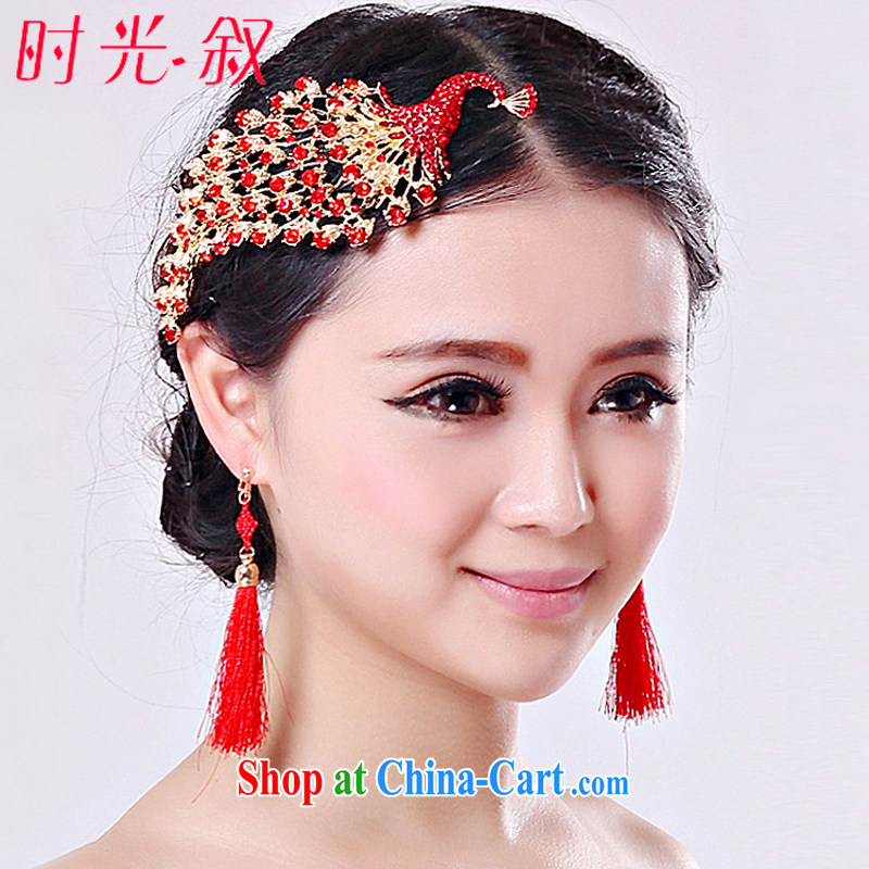 Syria Time marriages red water drill with Chinese wedding dresses hair accessories wedding crown with ornaments peacock-su earrings
