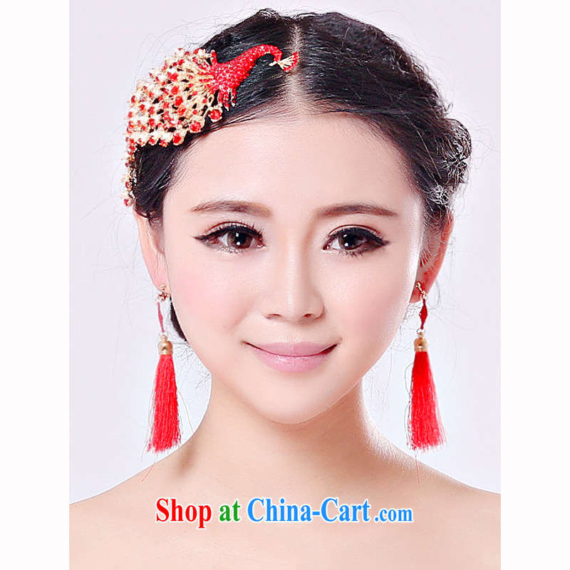 Syria Time marriages red water drill with Chinese wedding dress and adornment wedding crown with ornaments peacock-class, earrings, time, and shopping on the Internet