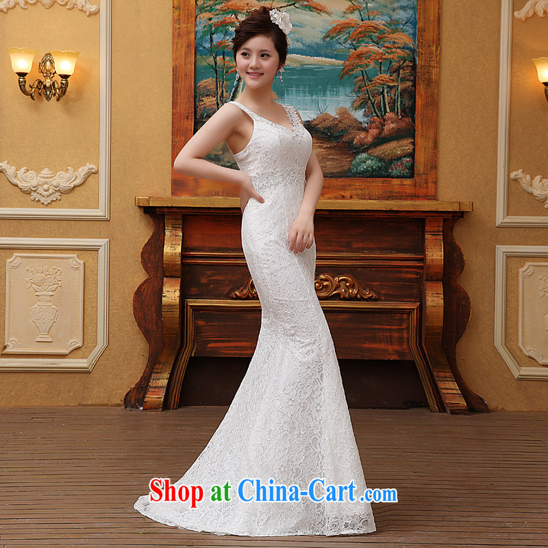 Spring 2015 new stylish Korean field shoulder Princess lace beauty graphics thin tail wedding dresses summer female white M, Diane M Ki, shopping on the Internet