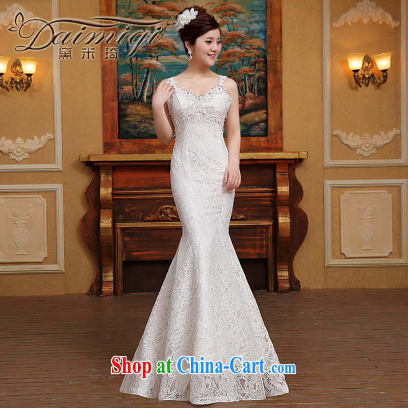 2015 new bride wedding a shoulder-shoulder-waist crowsfoot tail wedding dresses white M