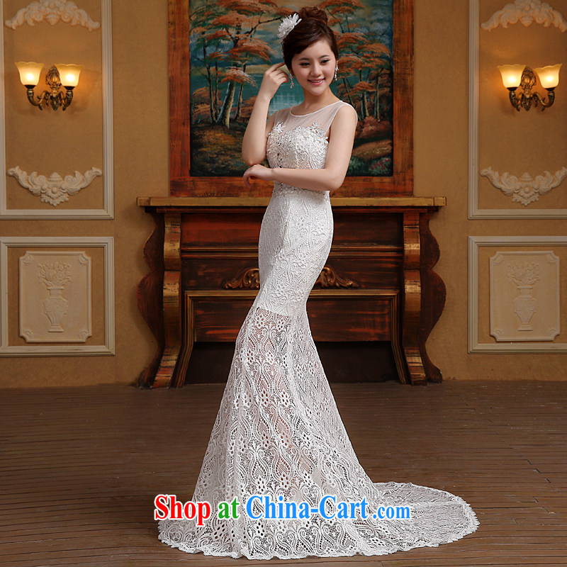 Spring 2015 new stylish one shoulder lace beauty graphics thin-waist crowsfoot small tail wedding dresses white M, Diane M Ki, shopping on the Internet