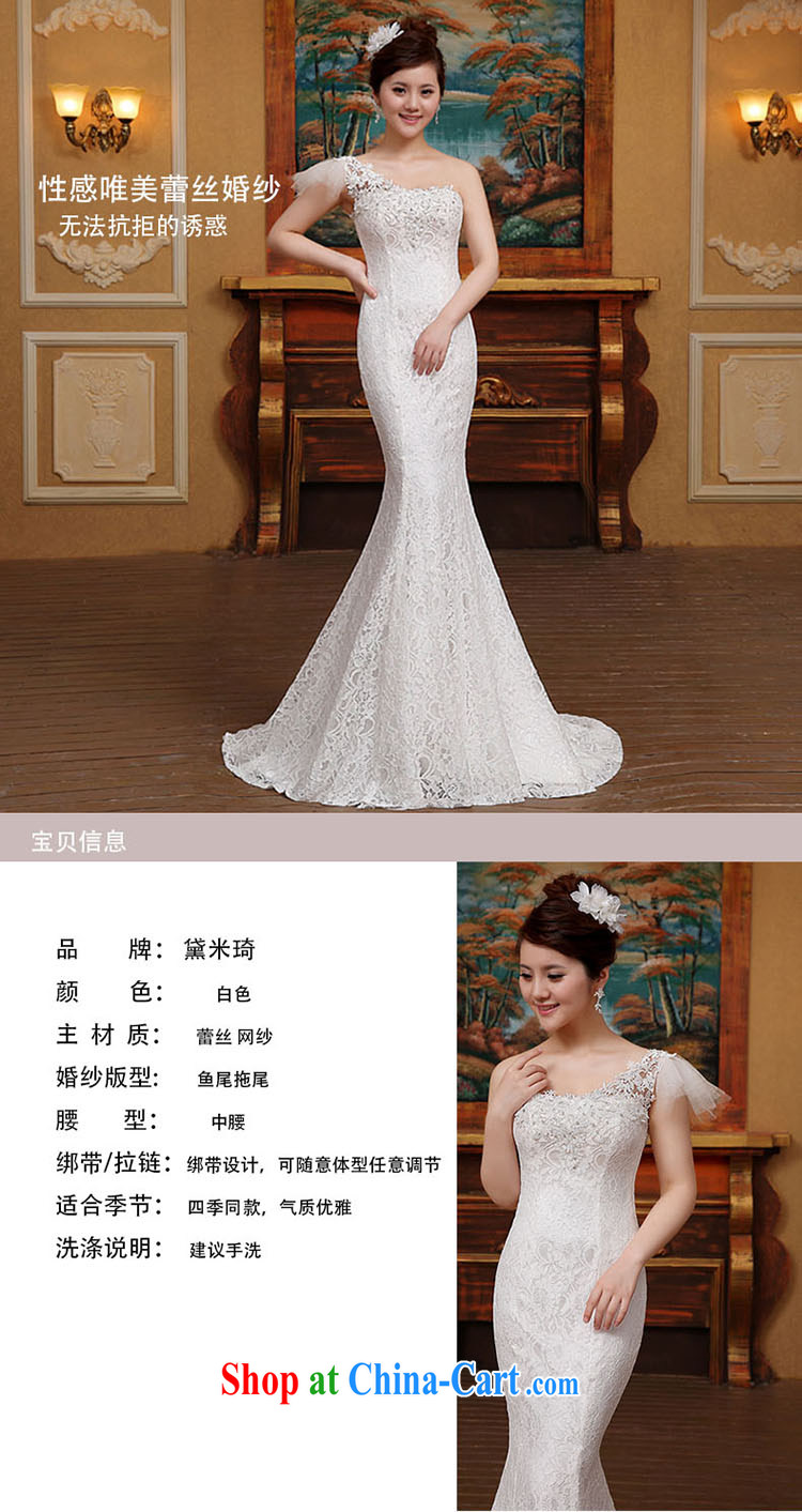 2015 new stylish wedding dresses Korean minimalist single shoulder-waist crowsfoot graphics thin lace tail retro white M pictures, price, brand platters! Elections are good character, the national distribution, so why buy now enjoy more preferential! Health