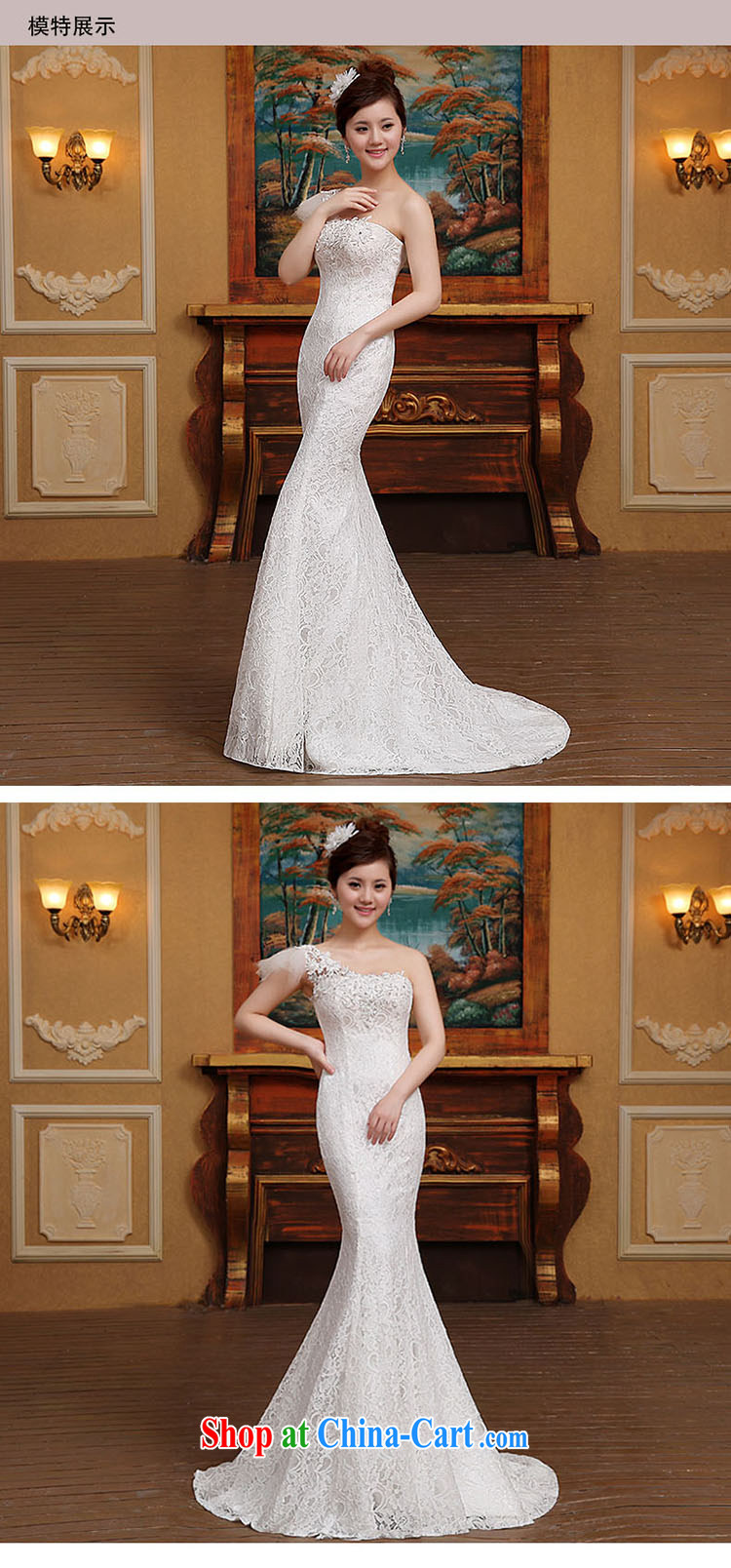 2015 new stylish wedding dresses Korean minimalist single shoulder-waist crowsfoot graphics thin lace tail retro white M pictures, price, brand platters! Elections are good character, the national distribution, so why buy now enjoy more preferential! Health