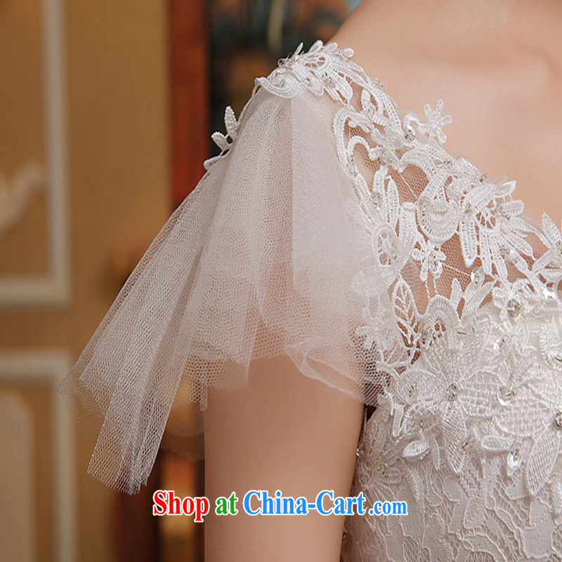 2015 new stylish wedding dresses Korean minimalist single shoulder-waist crowsfoot graphics thin lace tail retro white M, Diane M Qi, shopping on the Internet