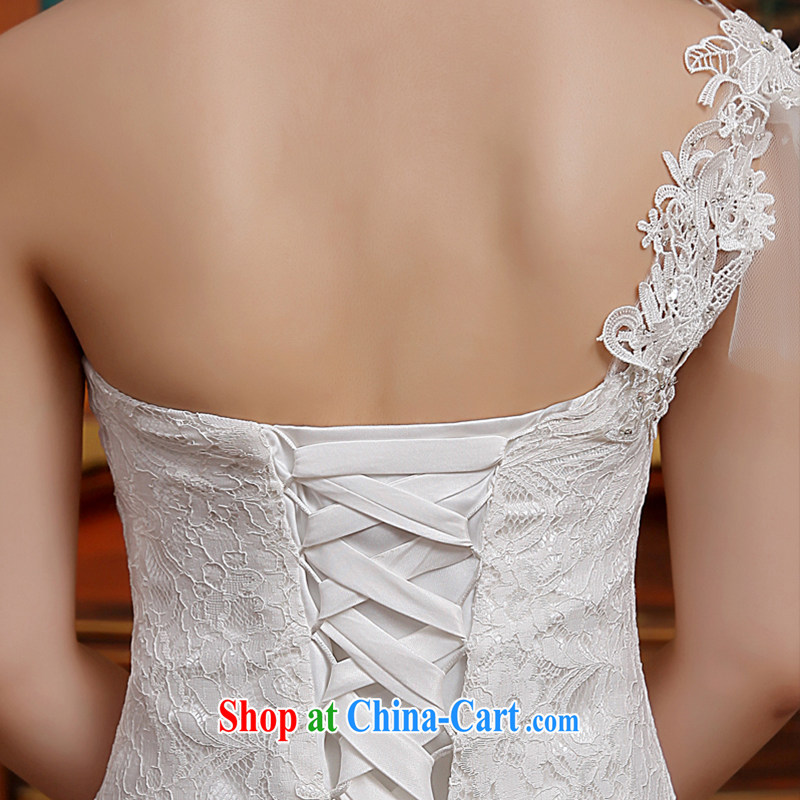 2015 new stylish wedding dresses Korean minimalist single shoulder-waist crowsfoot graphics thin lace tail retro white M, Diane M Qi, shopping on the Internet