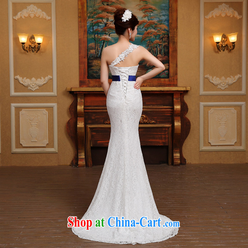 2015 new stylish wedding dresses Korean minimalist single shoulder-waist crowsfoot graphics thin lace tail strap retro white M, Diane M Qi, shopping on the Internet