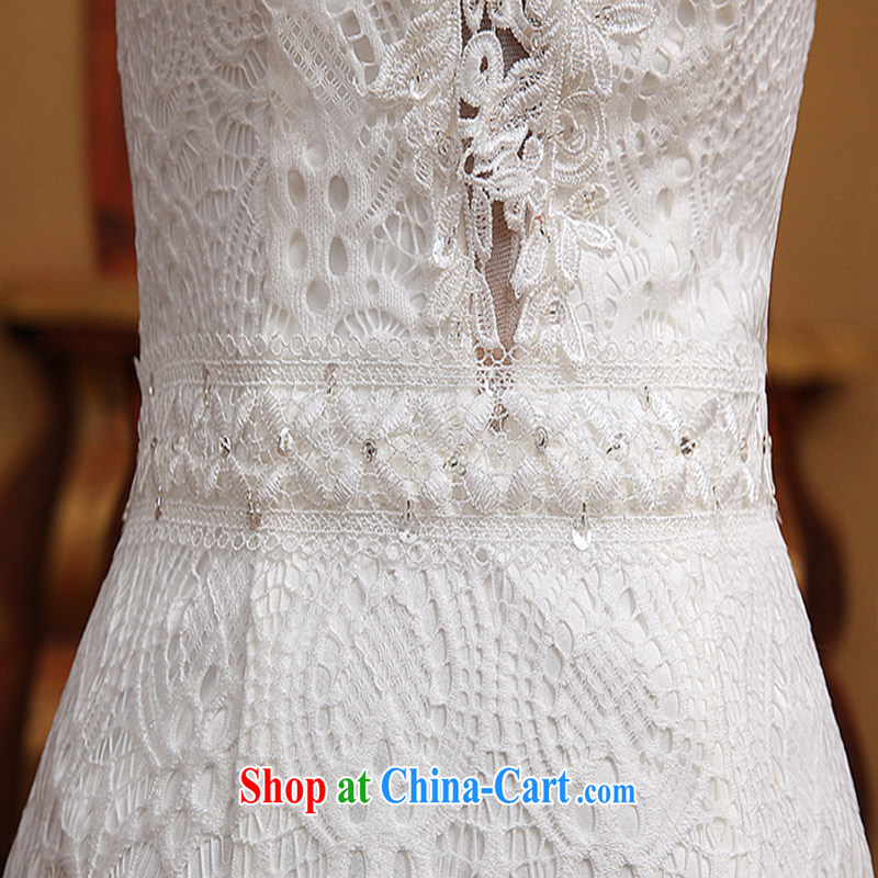 Cultivating crowsfoot wedding dresses white lace sexy exposed back 2015 new dual-shoulder retro bridal wedding dresses trailing white M, Diane M-kay, shopping on the Internet