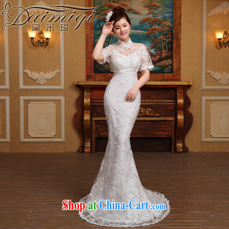 Fluoroscopy lace-up for a field in shoulder cuff crowsfoot tail bridal wedding dresses spring 2015 new white M