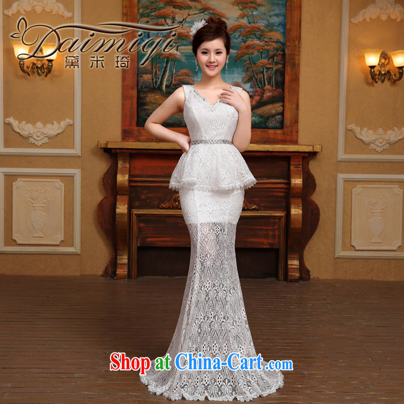 2015 spring and summer fashion Korean bridal wedding dresses the waist crowsfoot tail strap languages with special white M