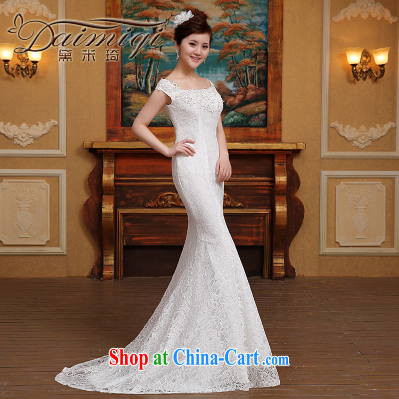 2015 spring and summer New Field shoulder crowsfoot wedding dresses small tail strap beauty graphics thin-waist lace shoulders white M