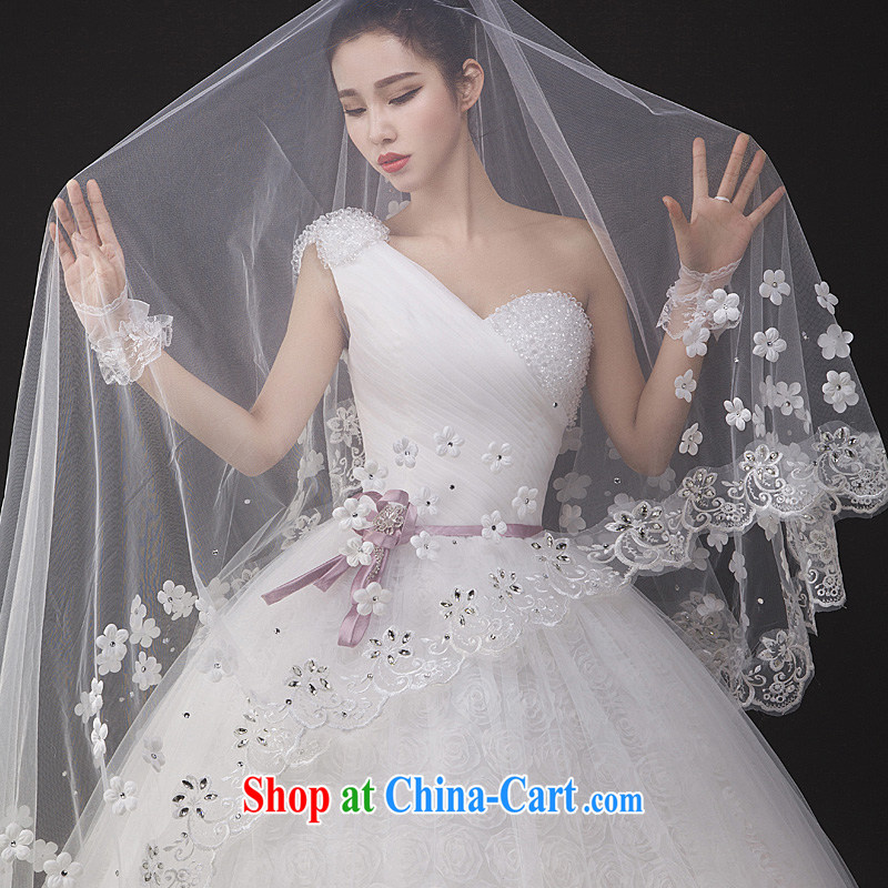 Ho full Chamber wedding dresses new 2015 lace flowers bridal with minimalist single shoulder wedding Korean wedding white XL