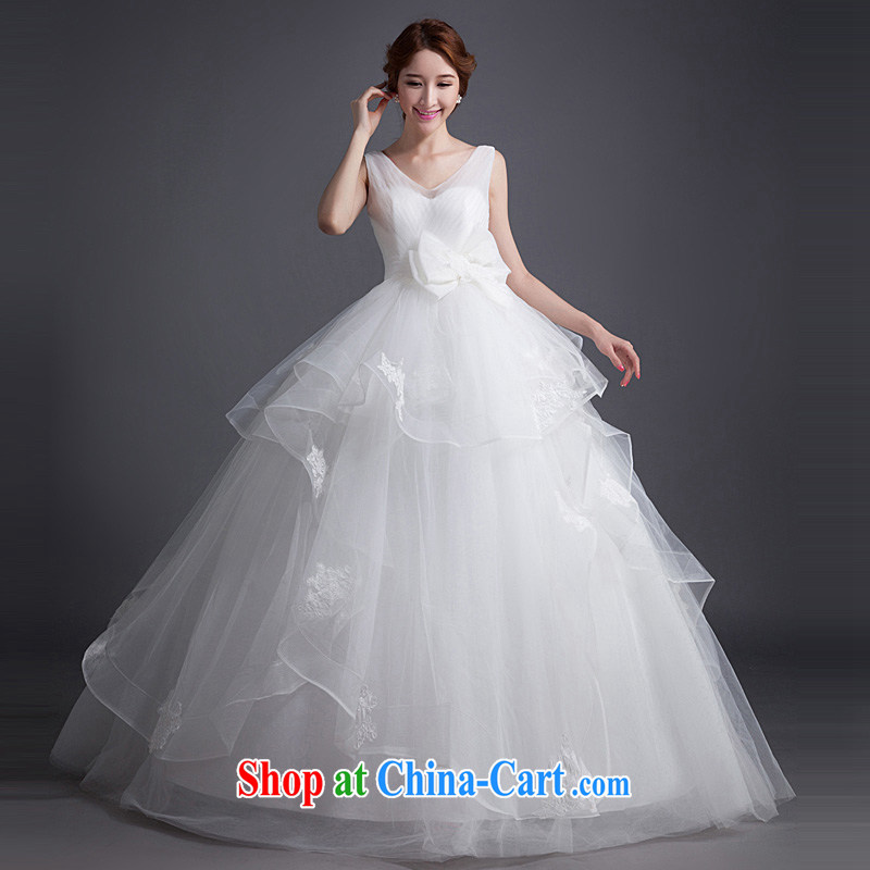 Ho full Chamber wedding dresses 2015 new stylish shoulders V for pregnant brides Korean class, bow-tie with white L