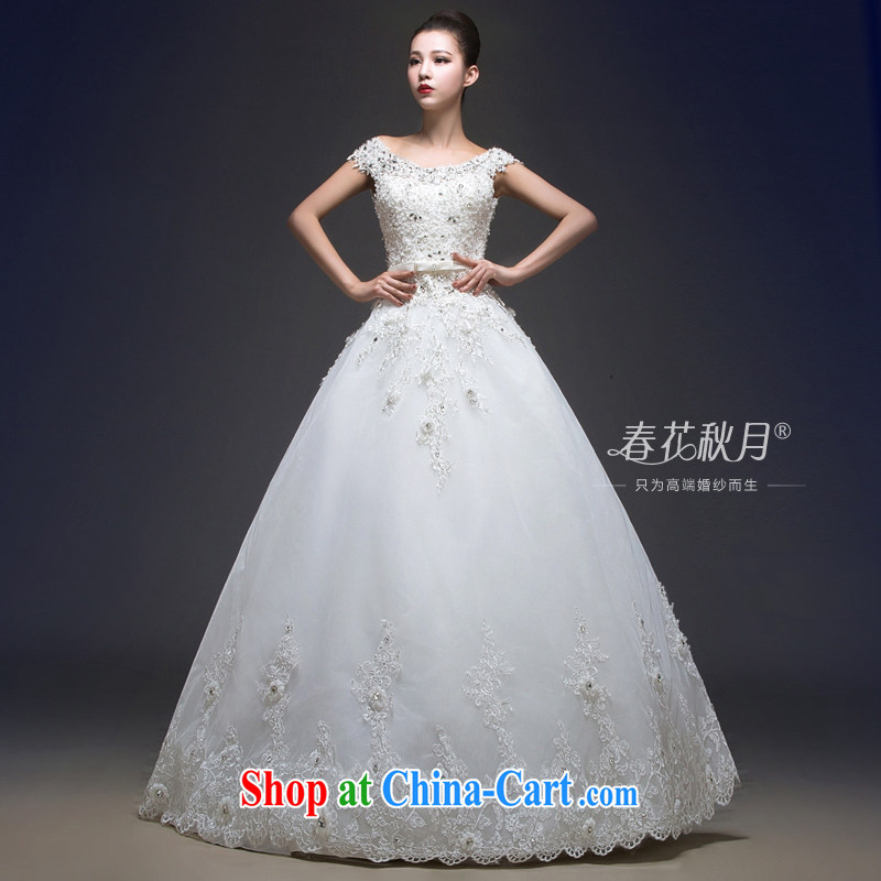 Double-shoulder wedding dresses the Field shoulder new 2015 exclusive lace inserts drill with graphics thin straps bridal wedding dresses, white XXL