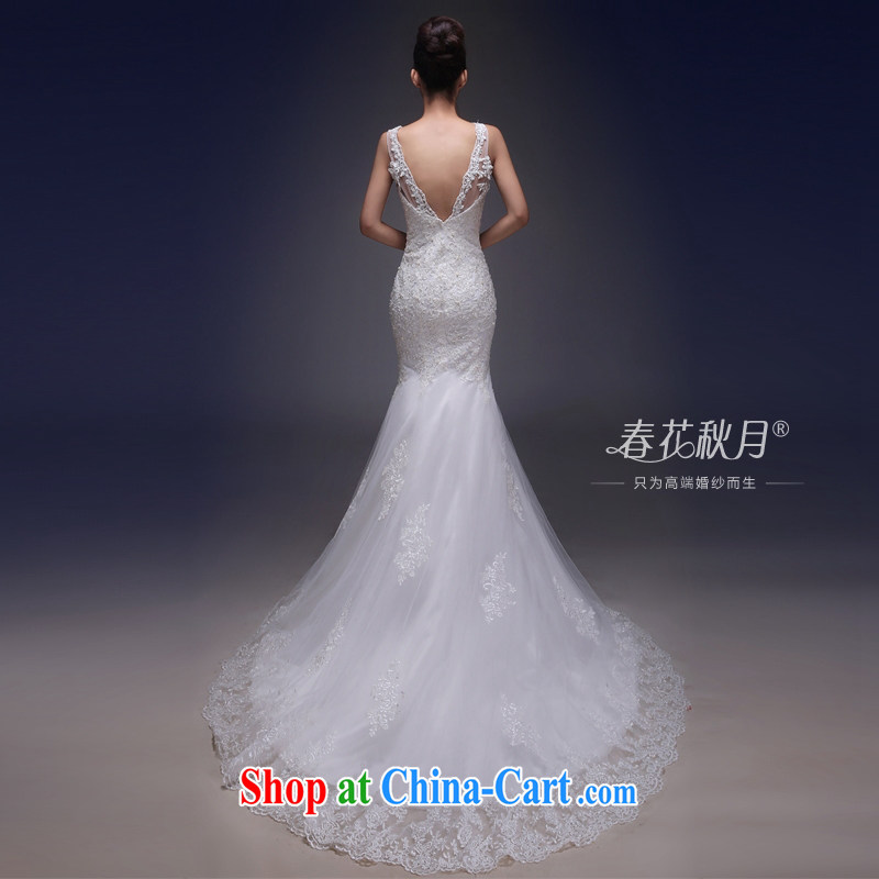 Cultivating crowsfoot wedding dresses white lace sexy exposed back 2015 new dual-shoulder retro bridal wedding tail white XL, blooming Crazy (chunhuaqiuyue), shopping on the Internet
