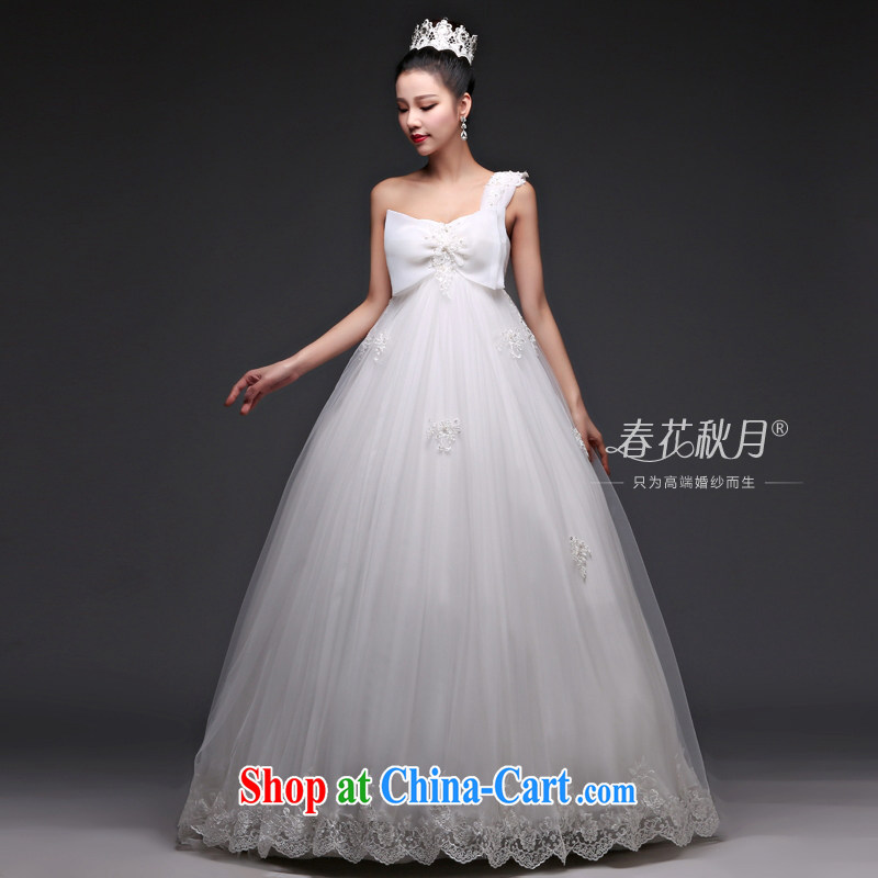 Korean pregnant women wedding dresses high-waist 2015 new spring bridal the shoulder with thick mm video thin shaggy dress summer white XXL, blooming Crazy (chunhuaqiuyue), shopping on the Internet