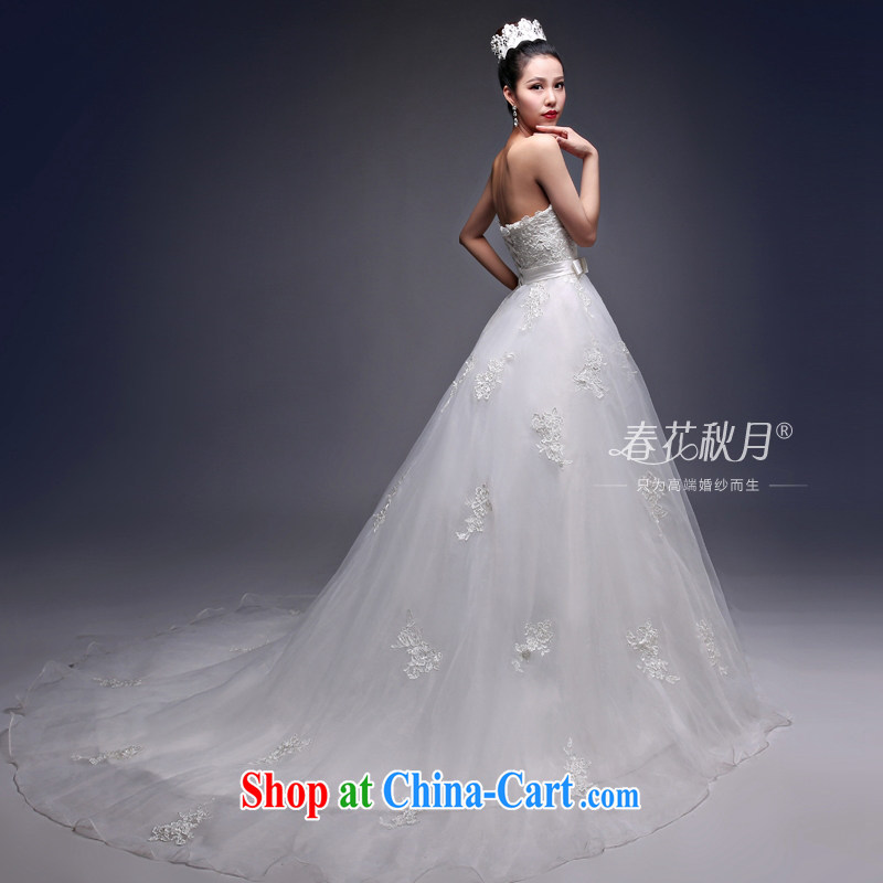 Autumn flowers on bare chest tail wedding dresses Korean style 2015 new spring and summer bridal sexy graphics thin back exposed high white XXL, Blooming crazy (chunhuaqiuyue), and, on-line shopping