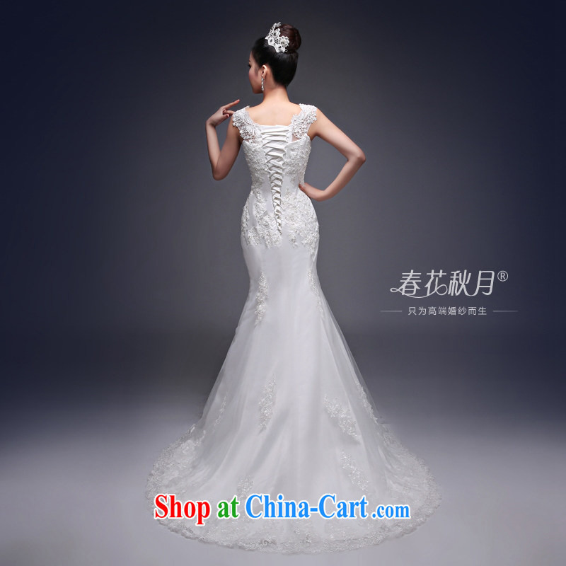 crowsfoot wedding dresses small drag and drop the new 2015 Korean-style summer fashion Korean lace shoulders the bride, tied with a white M, blooming Crazy (chunhuaqiuyue), on-line shopping