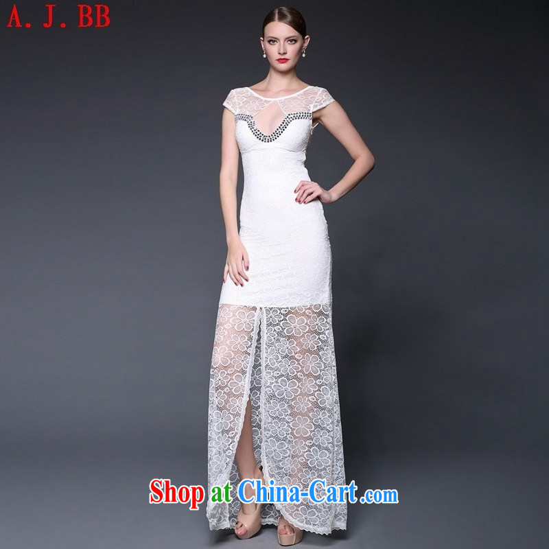 Black butterfly 2015 Summer in Europe and the new dress lace stitching staples Pearl long sexy dress dresses W 0230 white are code, A . J . BB, shopping on the Internet