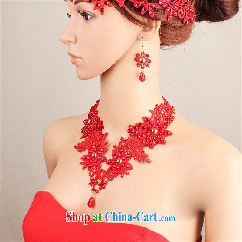 Han Park (cchappiness) Ethnic Wind red water drilling lace necklace Bridal Fashion girls accessories gift and earrings set false collar red, Han Park (cchappiness), online shopping