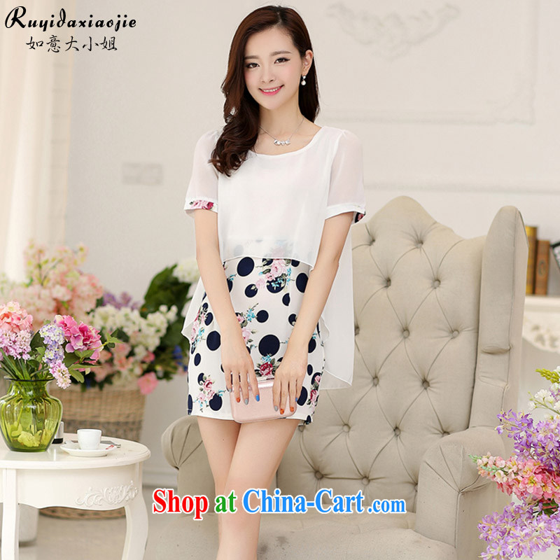 Unwind after miss the 2015 summer new style and fresh girls decorated in a dot stamp snow woven short-sleeved dresses summer 12 white M sporting, Miss (Ruyidaxiaojie), shopping on the Internet