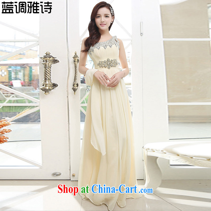 Blues, spring 2015 new single shoulder cultivating long bridesmaid wedding dress show annual service evening dress female apricot XL