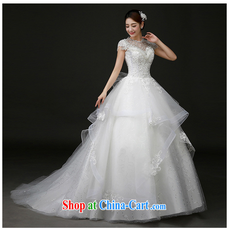 The beautiful yarn 2015 summer New Field shoulder stylish and elegant wedding dress unique flow, shoulder with tail wedding dresses white M
