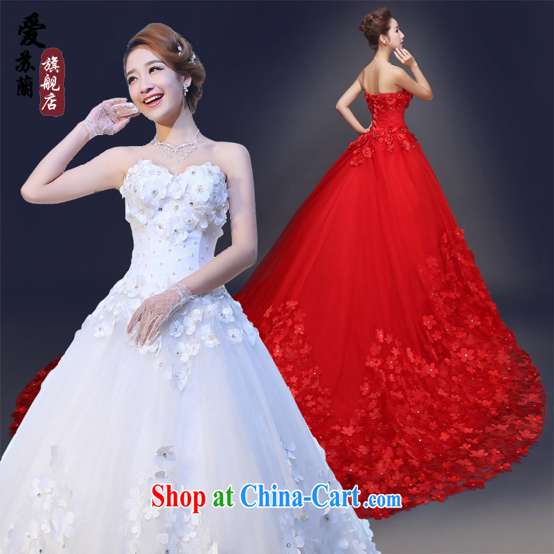 New Red erase chest flowers wedding tail Korean Beauty graphics thin wedding long-tail red 1M tail S so Balaam, and shopping on the Internet