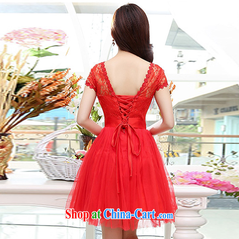 UYUK the new bride wedding toast clothing butterfly knot high waist lace V collar Web shaggy dress bridal gown red XL, Yi, with (UYUK), shopping on the Internet