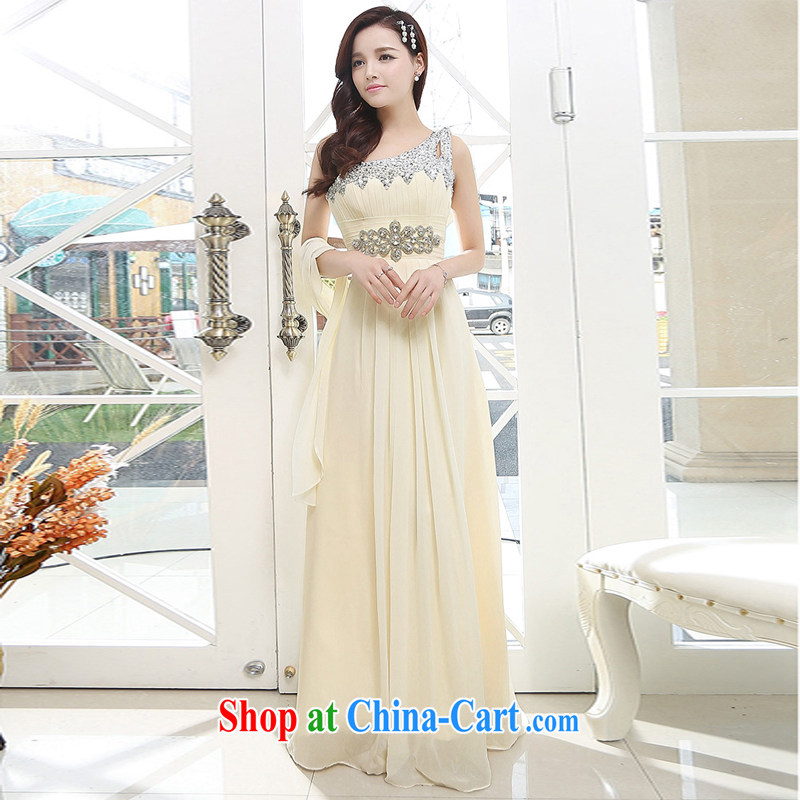 The UYUK new bride wedding dress beauty and long serving toast the shoulder water drilling, high waist and elegant the dresses apricot XL, Yi, with (UYUK), shopping on the Internet