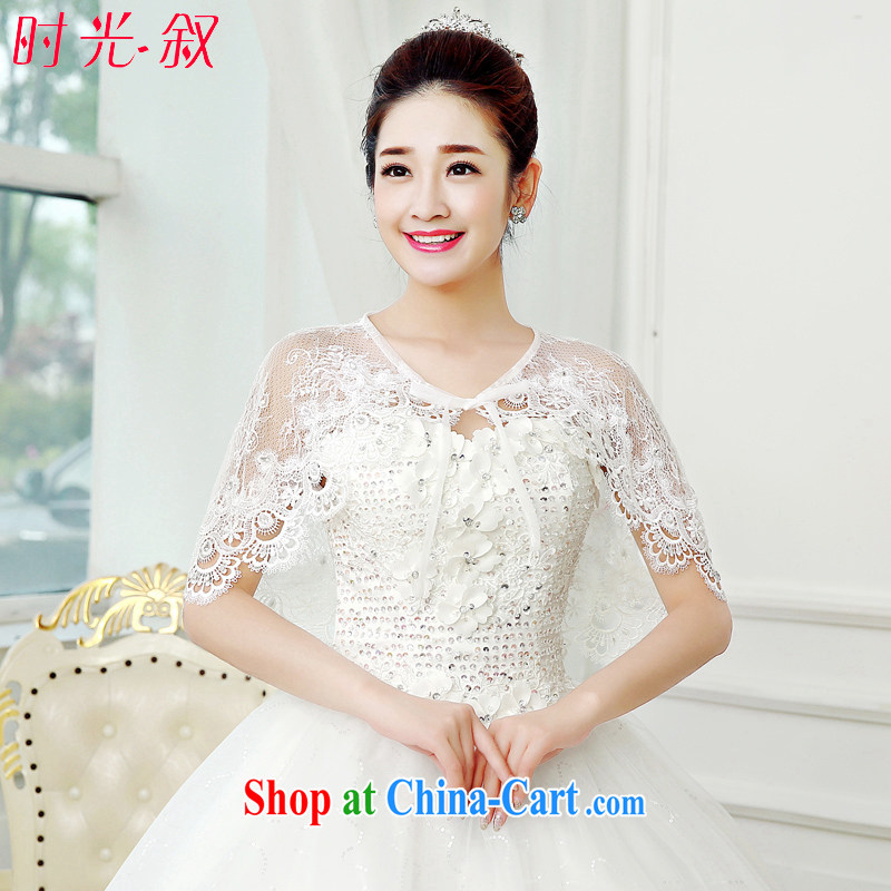 Time his wedding thin lace jacket 2015 spring and summer new bridal shawl white Web yarn flowers bridal accessories dress decorated with anti-shaded white are code