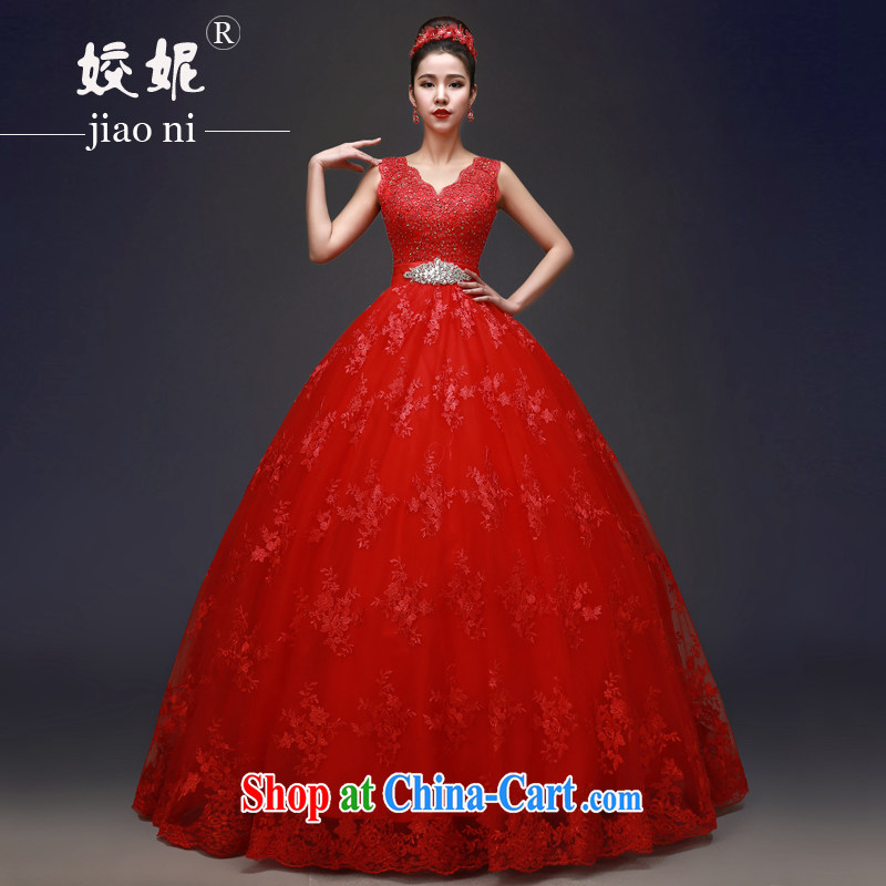 Kou Connie Korean-style shoulders with red wedding dresses 2015 spring and summer Korean-style lace Beauty and the bride's shaggy white-tail wedding female red with a tailored final 7 day