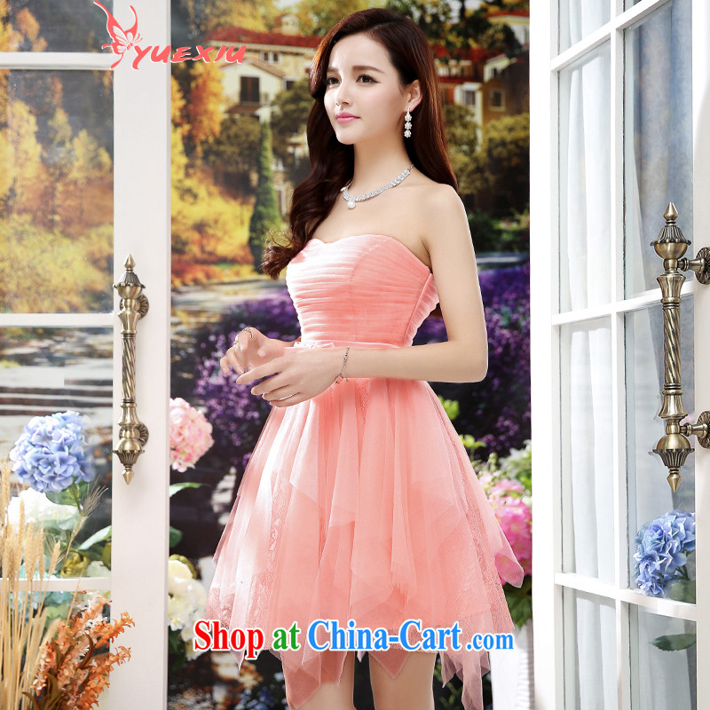 To show wedding dresses 2015 new female Adjustable size stylish wiped his chest bridesmaid toast load serving evening dress dress uniforms HC 568 pink XL