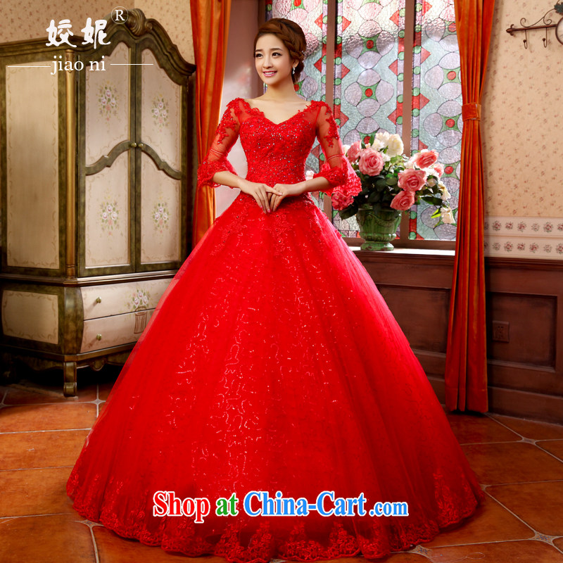 Focus in her sleeve red wedding dresses 2015 spring and summer new paragraph to align the code thick MM shaggy dress pregnant women bridal hunsha white with red yarn is tailored to final 7 day