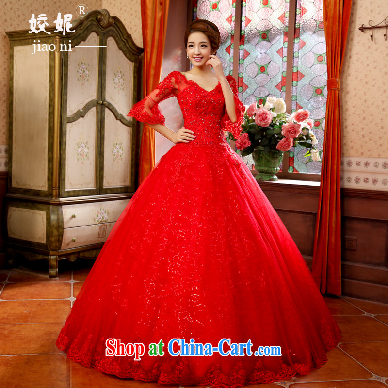 Focus in her sleeve red wedding dresses 2015 spring and summer new paragraph to align the code thick MM shaggy dress pregnant women bridal hunsha white with red yarn is tailored to final 7 days, Kou Ni (JIAONI), and on-line shopping