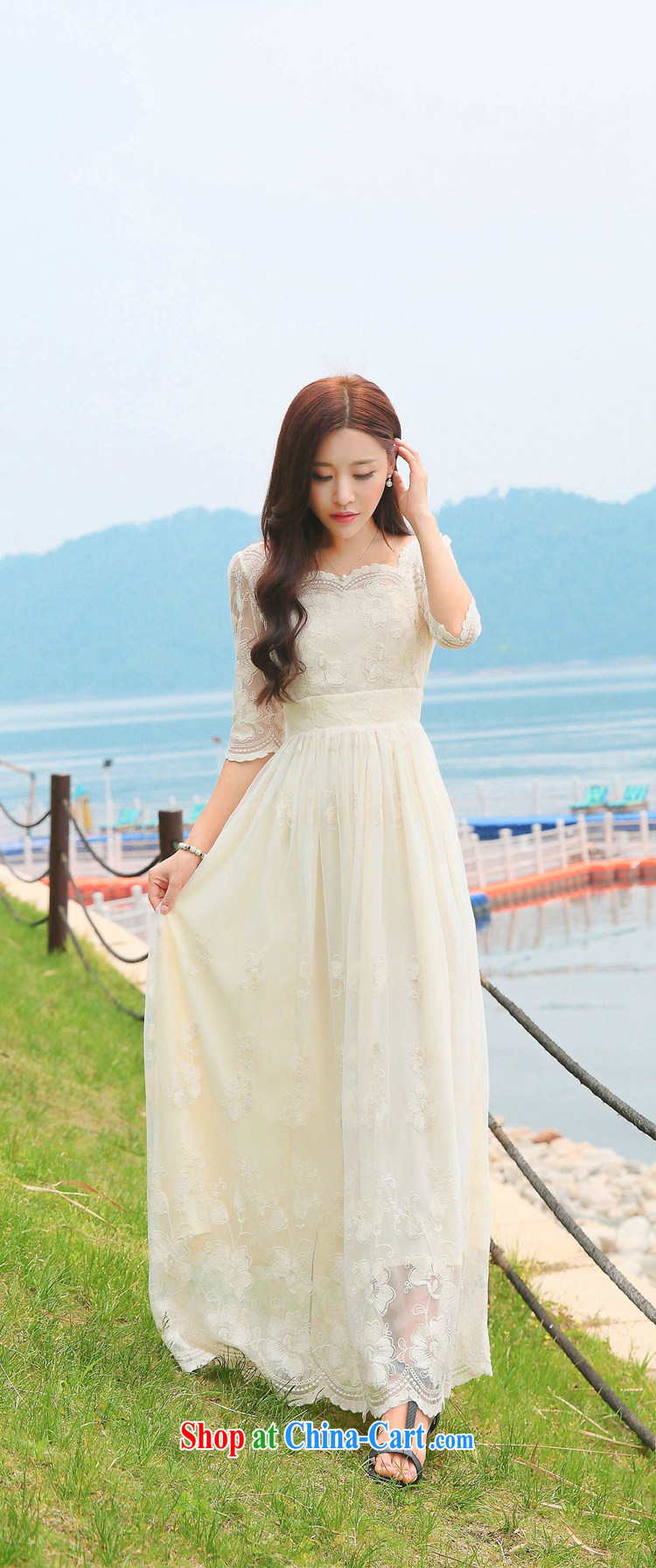 Hu Jintao was 2015 summer new embroidery flowers exclusive lace dresses style fashion dresses short-sleeved fairy skirt dress long skirt C 0017 M apricot L pictures, price, brand platters! Elections are good character, the national distribution, so why buy now enjoy more preferential! Health