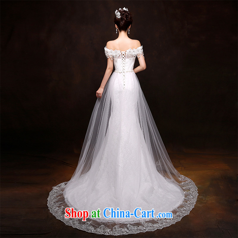 7 color 7 tone Korean version 2015 new word for shoulder chest bare tail lace beauty crowsfoot with large code wedding dresses H 072 white tailored (final), 7 color 7 tone, shopping on the Internet
