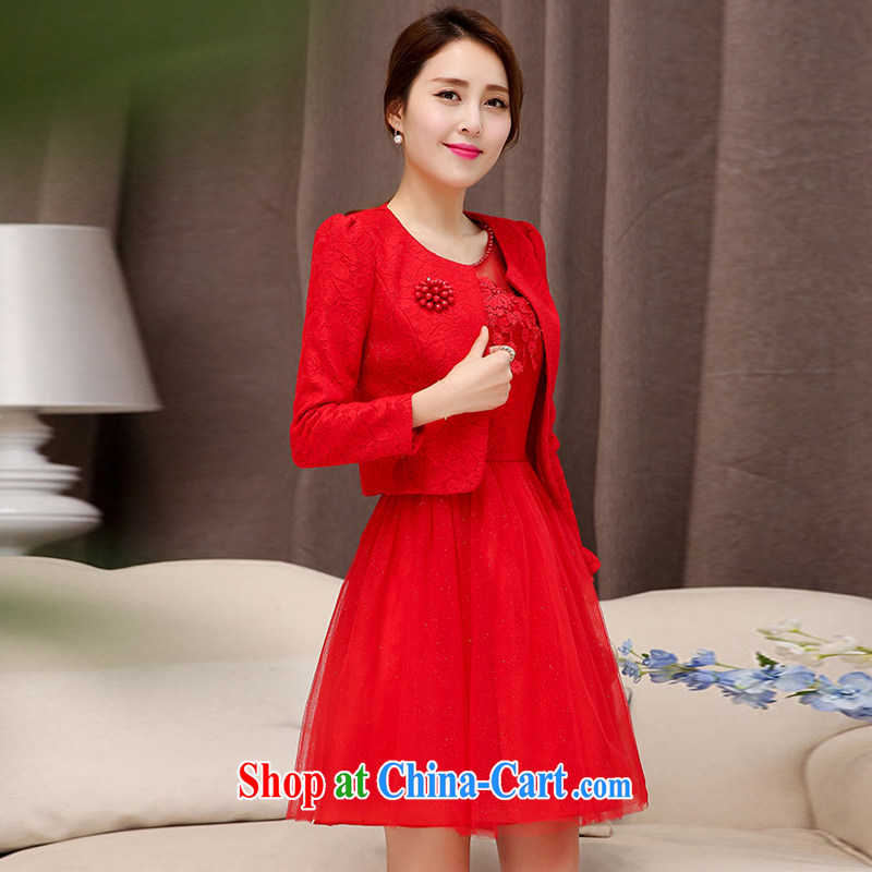 UYUK wedding dresses bridesmaid dress 2015 New red evening dress lace short marriages served toast two-piece red XXL, Yi, with (UYUK), shopping on the Internet