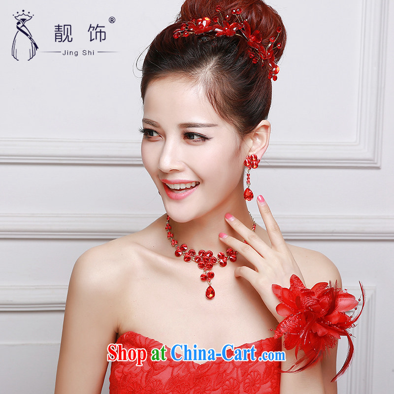 Beautiful ornaments 2015 new bridal head-dress red wedding Crown earrings 2 piece wedding dresses with red Crown Kit 034