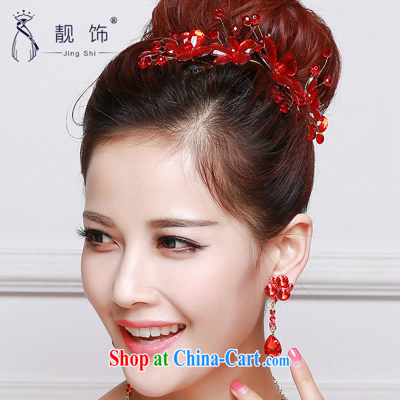 Beautiful ornaments 2015 new bridal head-dress red wedding Crown earrings 2 piece wedding dresses with red Crown suite 034, beautiful ornaments JinGSHi), online shopping