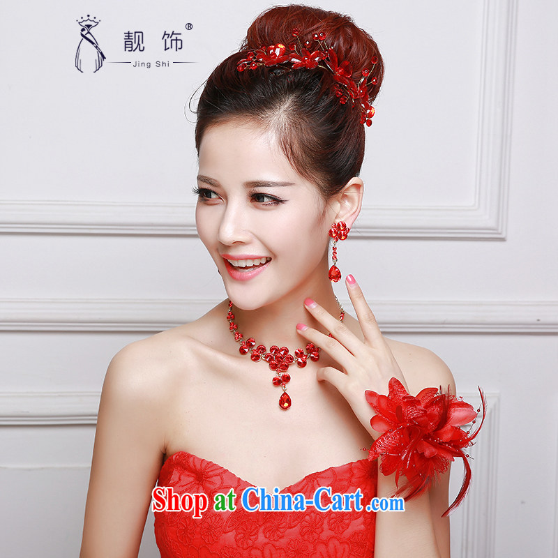 Beautiful ornaments 2015 new bridal head-dress red wedding Crown earrings 2 piece wedding dresses with red Crown suite 034, beautiful ornaments JinGSHi), online shopping